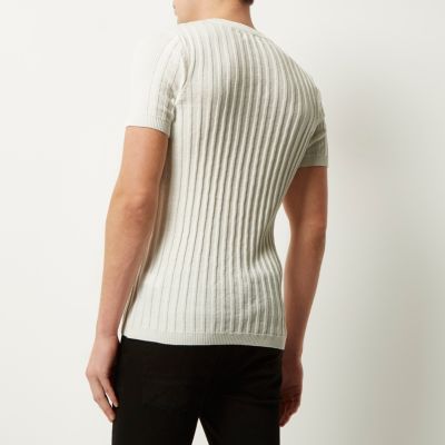 White ribbed lace-up slim fit jumper